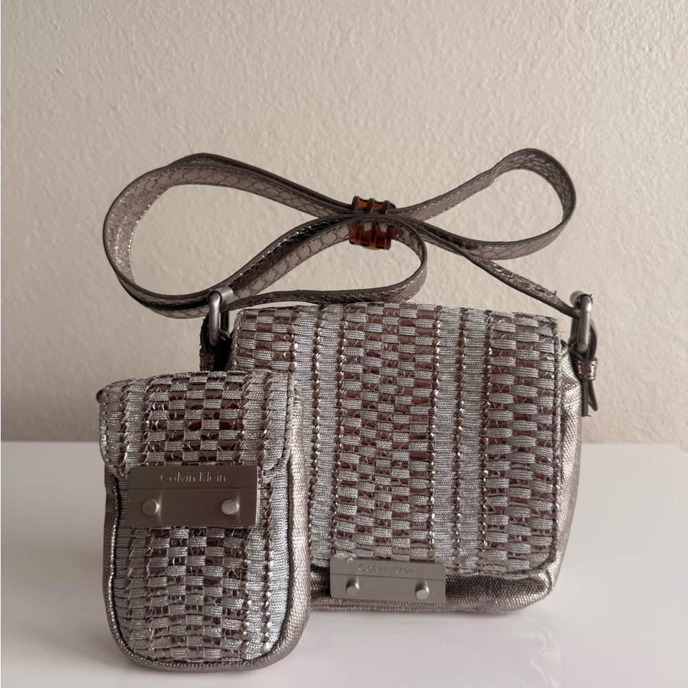 Calvin Klein Metallic Silver and Brown Crossbody Bag